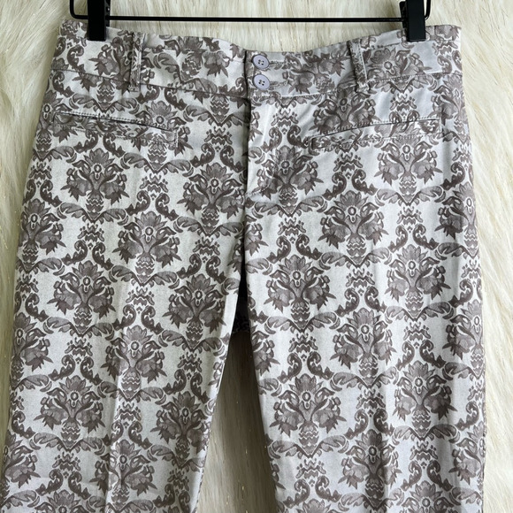 Anthropologie Cartonnier Womens Charlie Ankle Pants Ivory Brown Damask Stretch 0 - Picture 3 of 9